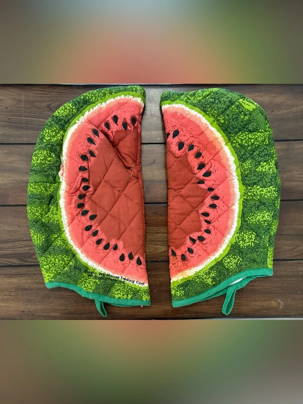 Vintage 1992 Boston Warehouse Watermelon Oven Mitts - Green, Red, Black